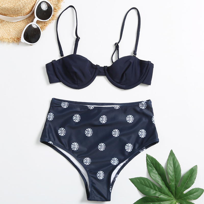 2021欧美冬新款外贸比基尼纯色性感高腰分体沙滩温泉泳装女亚马逊