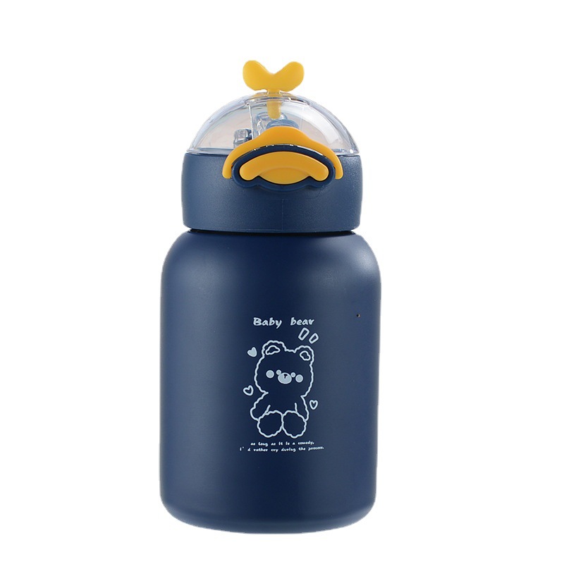 Spot Goods Small Yellow Duck Children's Straw Sippy Cup 304 Stainless Steel Thermos Cup Cute Girls Universal Thermal Insulation Kettle