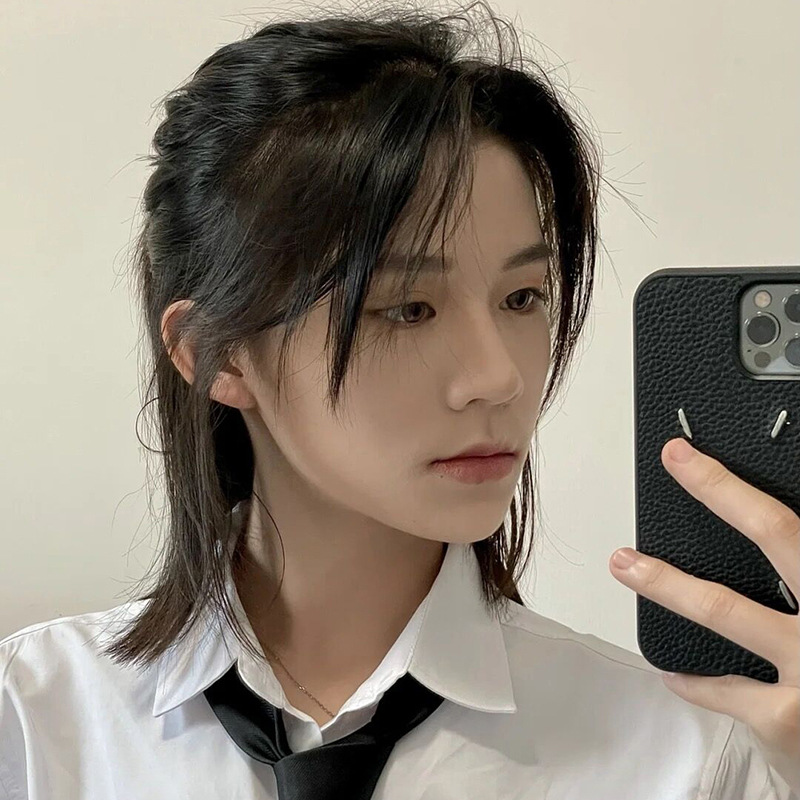 狼尾假发男女长发日系武士头中分鲻鱼头韩版帅气自然日常头套式