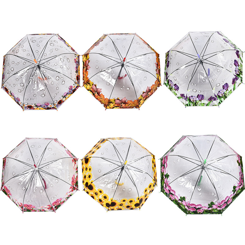 Factory Transparent Poe New Flower Umbrella Creative Fashion Umbrella Flexible Wind-Resistant 8-Bone Sunshade Rain-Proof Multiple Options