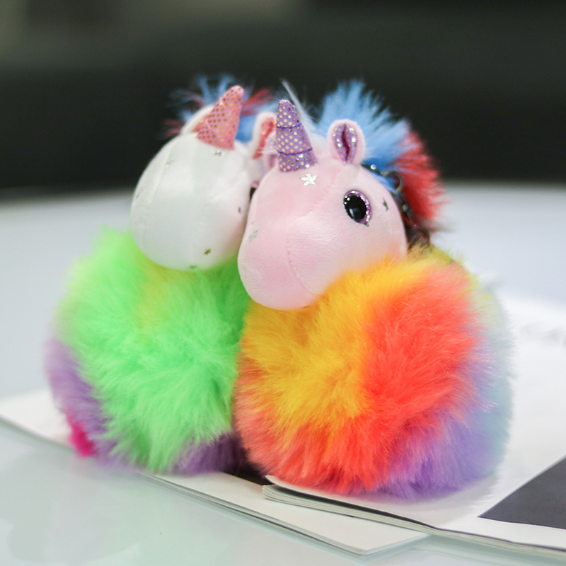 跨境4寸公仔彩虹独角兽毛绒玩具书包挂件挂饰玩偶彩虹马钥匙扣现