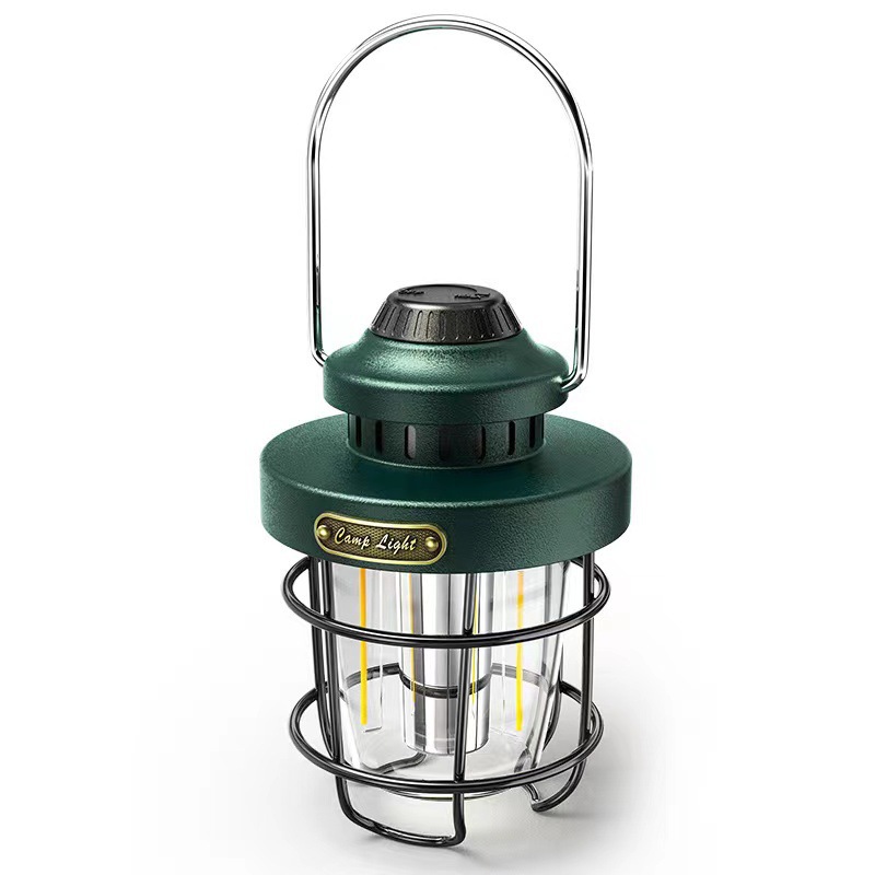 New Outdoor Camping Light High-Grade Wrought Iron Ambience Light TYPE-C Charging Household Emergency Retro Camping Lantern Wholesale