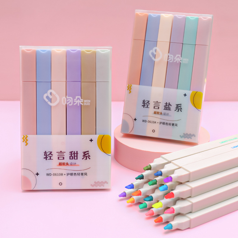 soft head fluorescent pen students use fluorescent marker soft color rough drawing key marking pen light color large capacity color pencil