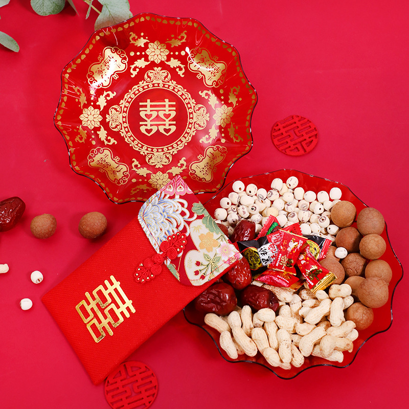 果盘喜庆大号红色水果喜字盘喜糖干果零食盘婚庆结婚喜宴用品