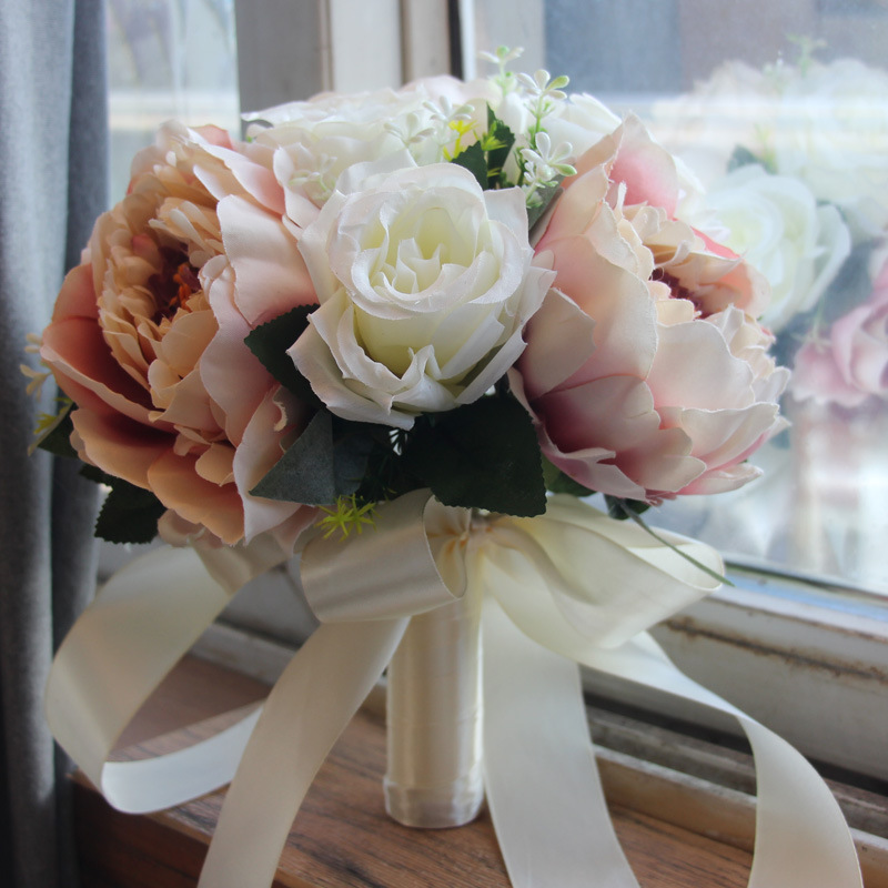 手捧花拍摄小婚礼清新韩式新娘花束仿真特价白玫瑰道具摄影红外景