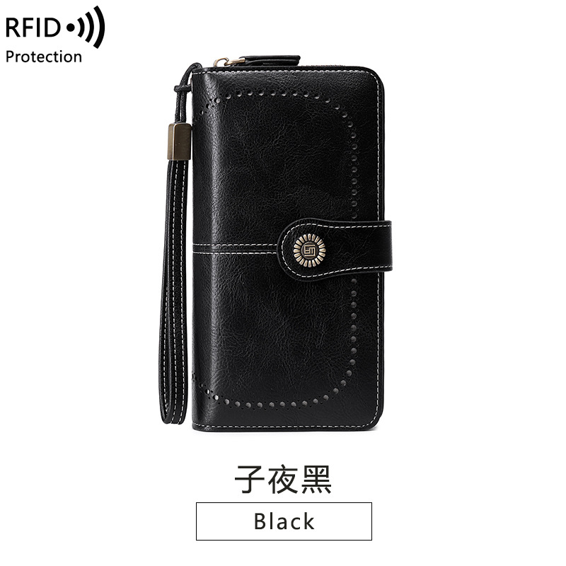 Cross-Border Hot Selling RFID Anti-Magnetic Wallet Long Zipper Lady's Wallet Wallet European and American New Large-Capacity Handbag