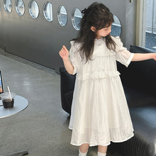 女童连衣裙夏季童装新款仙女风休闲短袖法式甜美白色韩版公主裙子