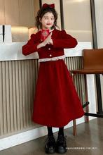 女童连衣裙秋冬款2024新款儿童洋气礼服加绒红色年服半身裙两件汎