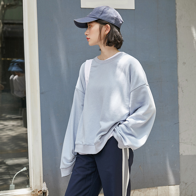 春秋季卫衣女套头圆领 新款ins休闲宽松长袖高腰上衣潮