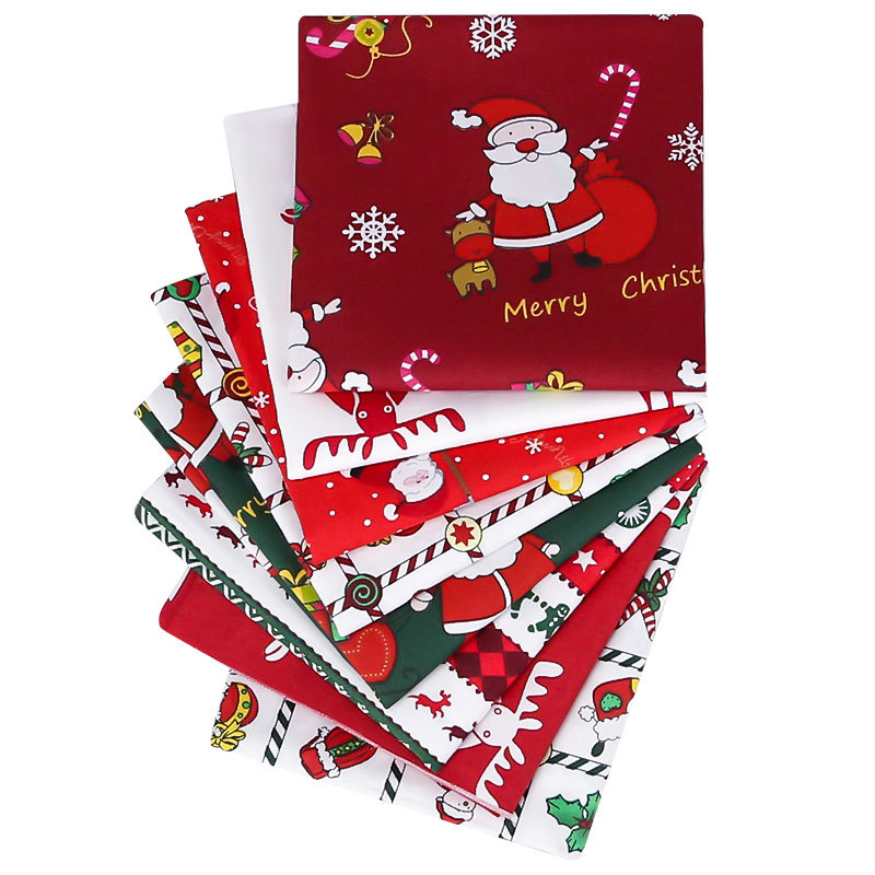 8片圣诞节系列风格拼布布头布组 全棉印花布 圣诞节布料面料批发