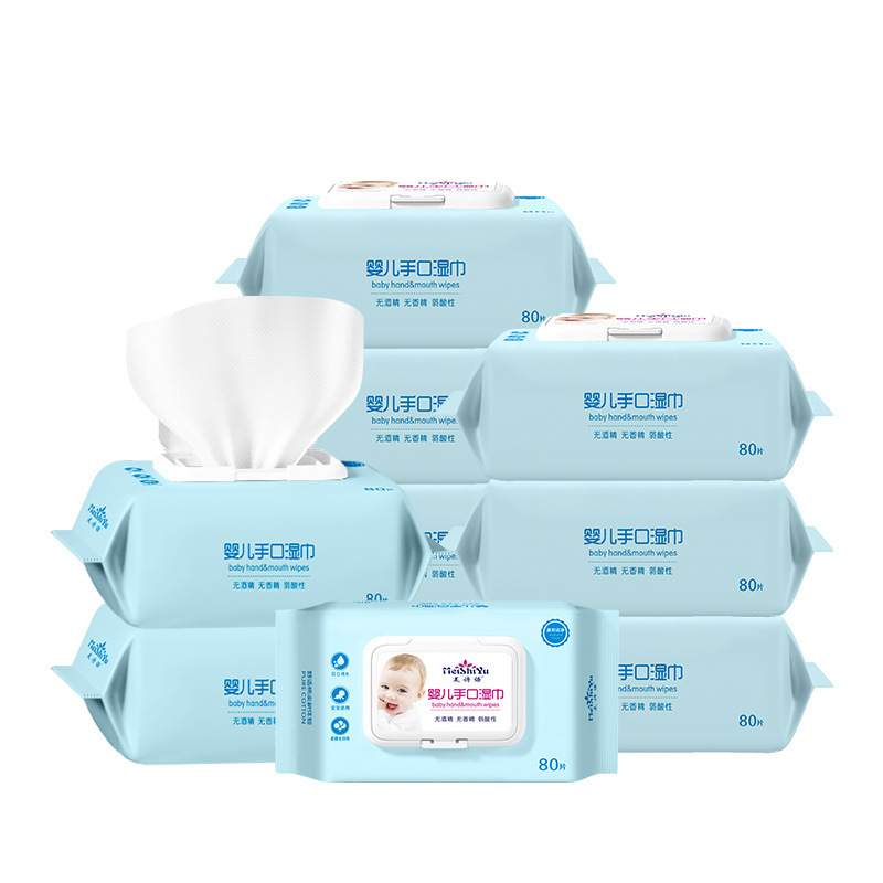 Baby Hand and Mouth Wipes 80 Pumping Big Bag Cleaning Wipe Baby Children Infants Wet Tissue Factory Wholesale