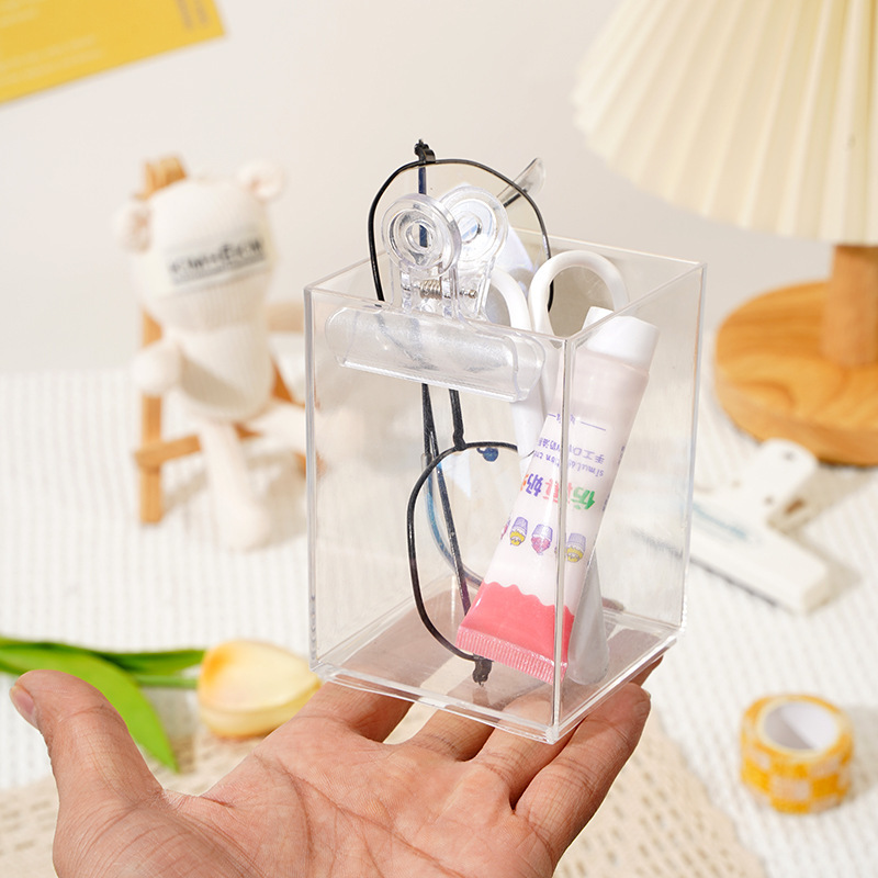 Square Acrylic Transparent Pen Container Cream Glue Pen Holder Diy Material Package Simple Storage Student Storage Container Wholesale