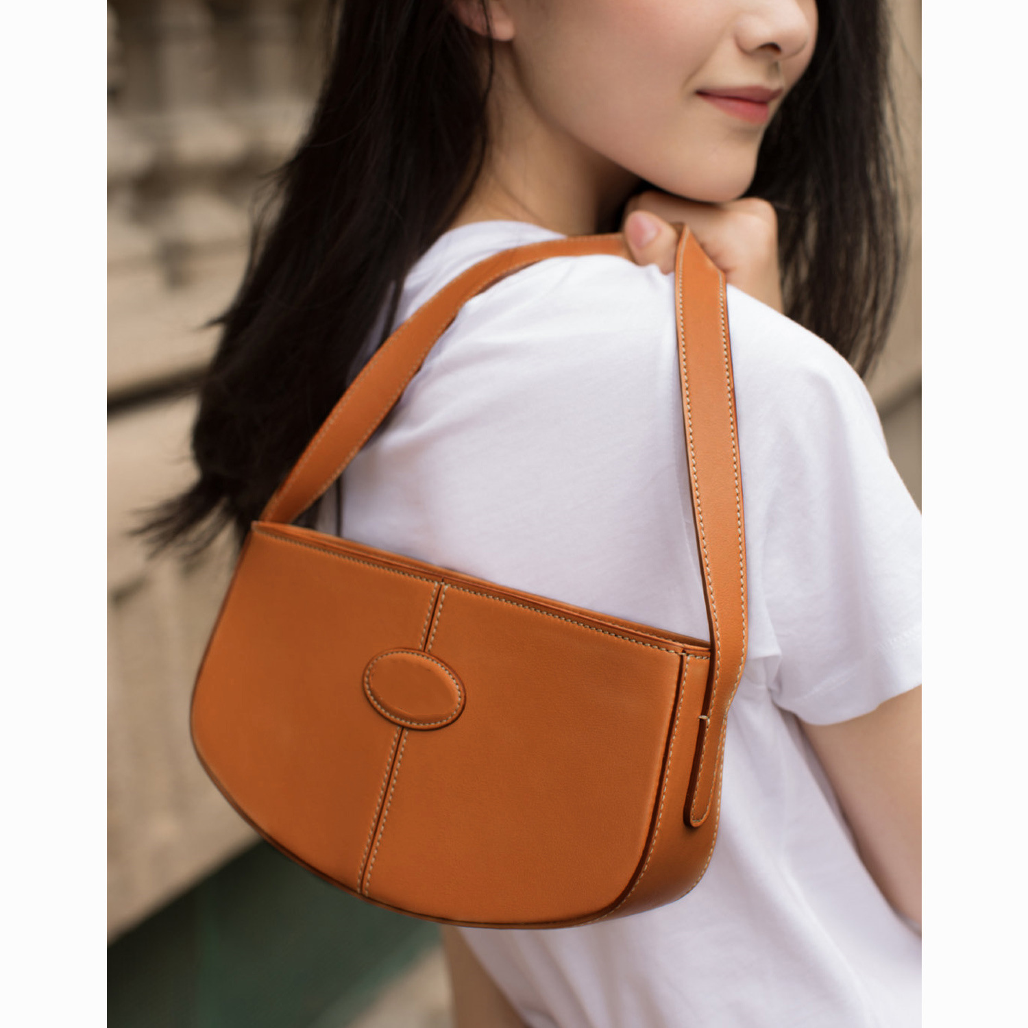 出口外贸明星同款女士hobo包头层牛皮腋下单肩法棍包通勤手提女包