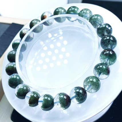 天然巴西绿幽灵聚宝盆手链带红皮半聚时尚男女款手串鬼佬财神正品