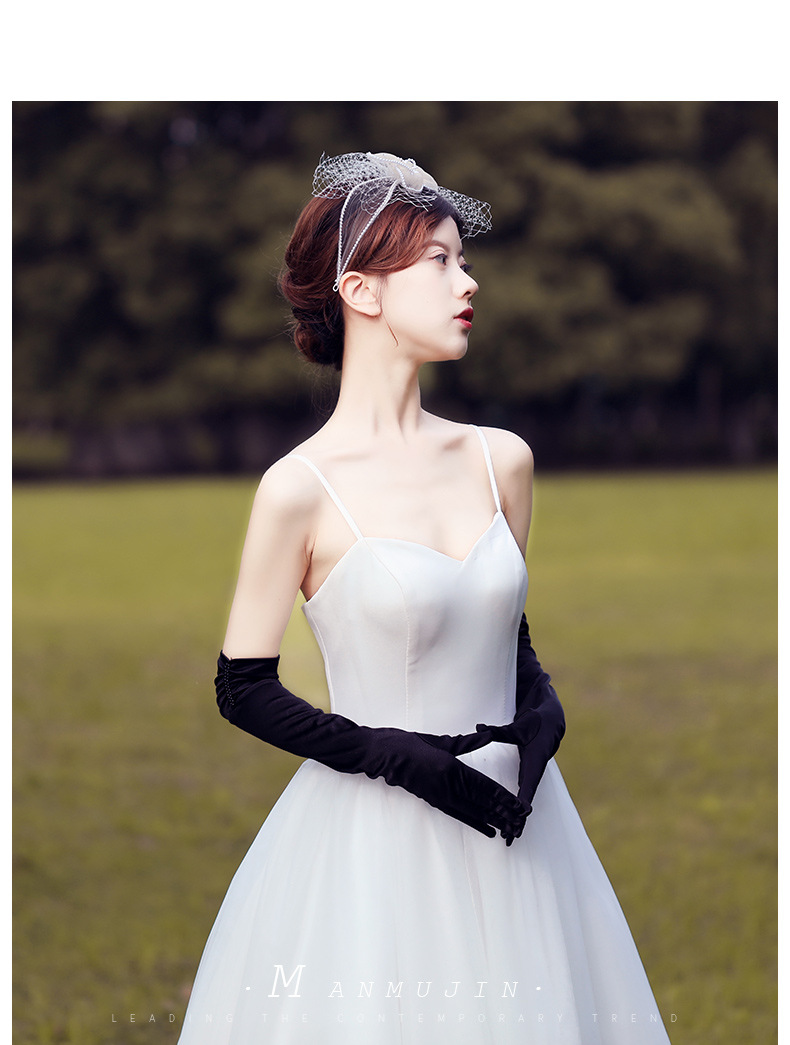 名媛复古长款缎面白色手套婚庆礼仪配饰新娘婚纱礼服拍照写真手套