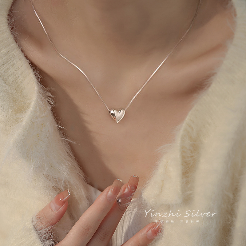 s925银饰爱心项链女小众设计感高级2023新款桃心形吊坠