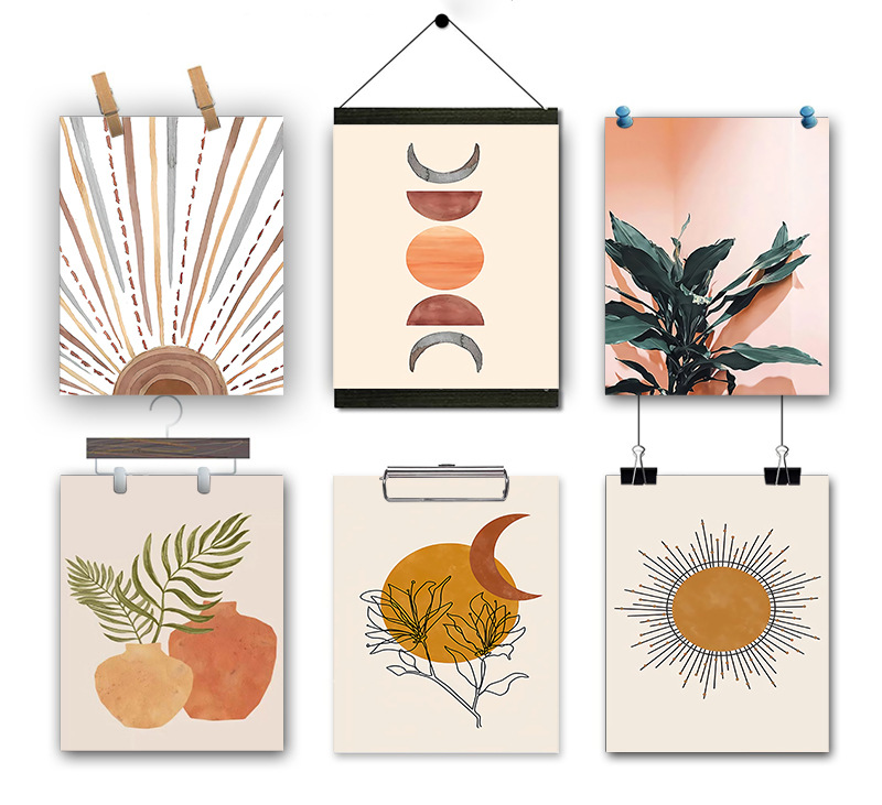 速卖通日月波西米亚挂画 北欧抽象女人植物风景客厅装饰帆布画芯