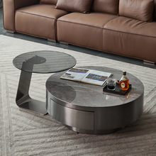 茶几现代简约圆形不锈钢岩板小户型客厅沙发角几大小高低组合茶几