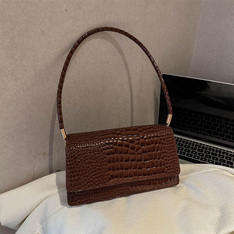 Women‘s Bag 2023 New Advanced Texture Crocodile Pattern French Stick Small Bag Fashion All-Match Handbag Underarm Shoulder Bag