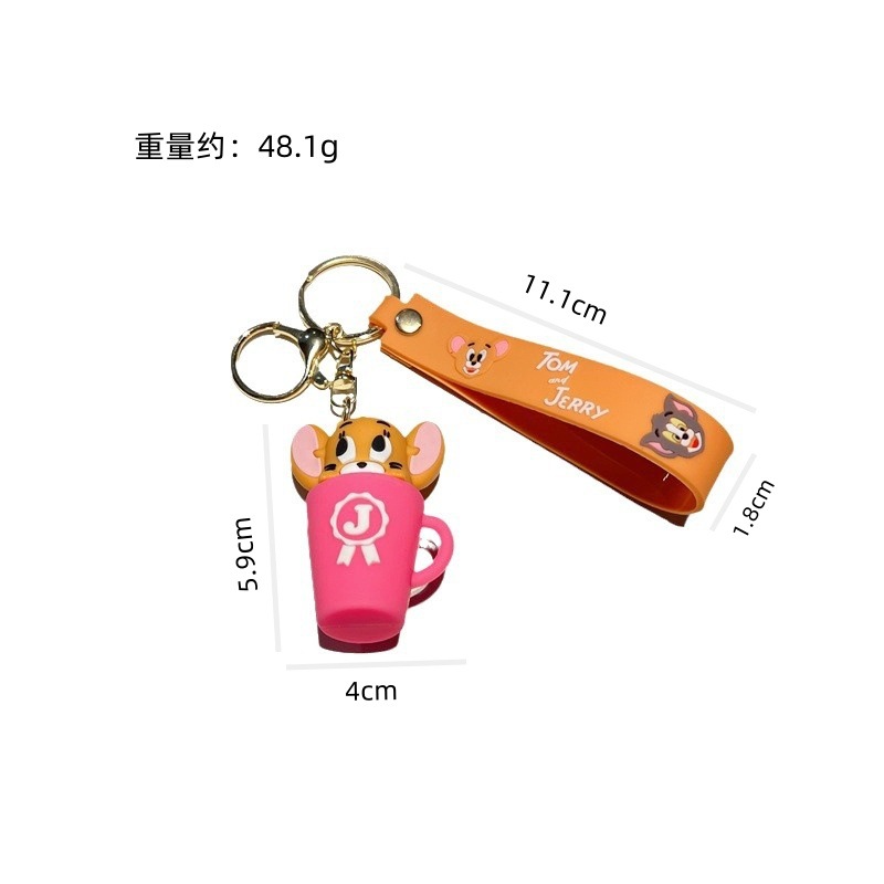 Creative Cartoon Cat and Mouse Keychain Cute Tea Cup Cat and Mouse Cheese Mouse Key Chain Men's and Women's Handbags Pendant