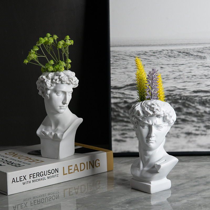 大卫石膏像树脂摆件 人物雕塑工艺品创意笔筒桌面装饰品石膏花插