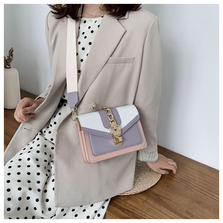 Women's Bag 2022 New Korean Style Fashion Contrast Color Small Square Bag Ins Online Influencer Pop Chain Shoulder Messenger Bag Fashion