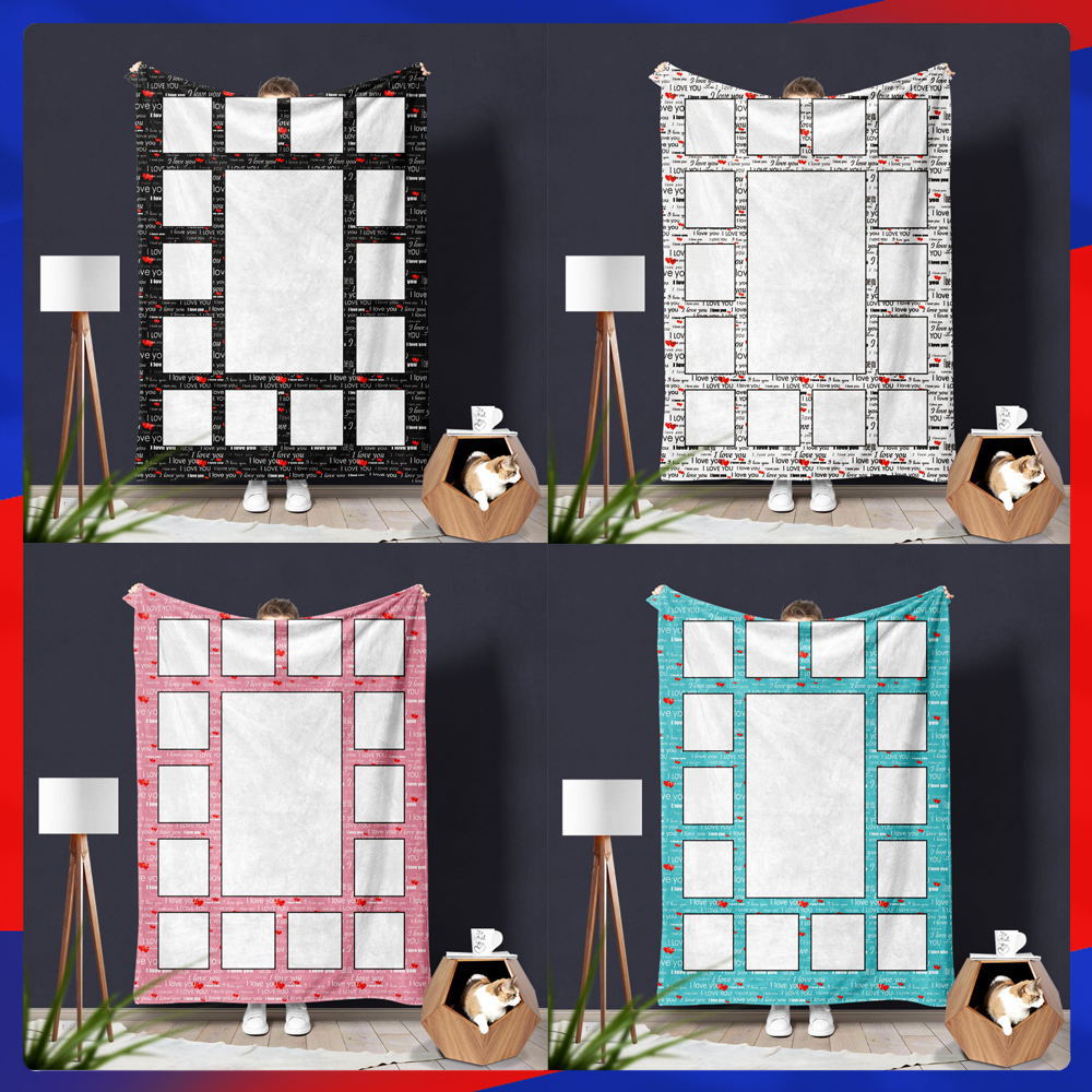 热转印十三宫格毛毯 法兰绒印花盖毯保暖小被子 跨境亲情信件毯子