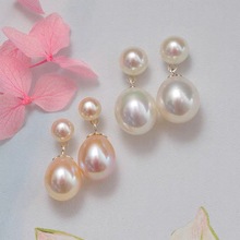 经典款 天然淡水真珍珠耳环925银素银耳饰王妃款一款多戴可拆粉色