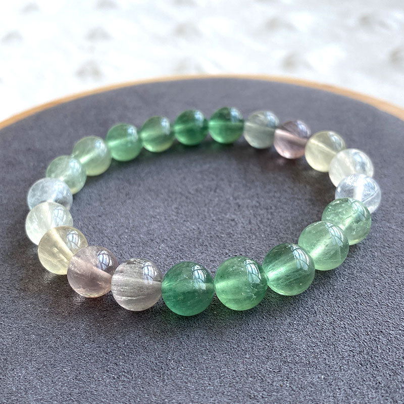 晶尧 翠艳色带萤石手串羽毛拉丝解理渐变色多圈天然水晶手链单圈