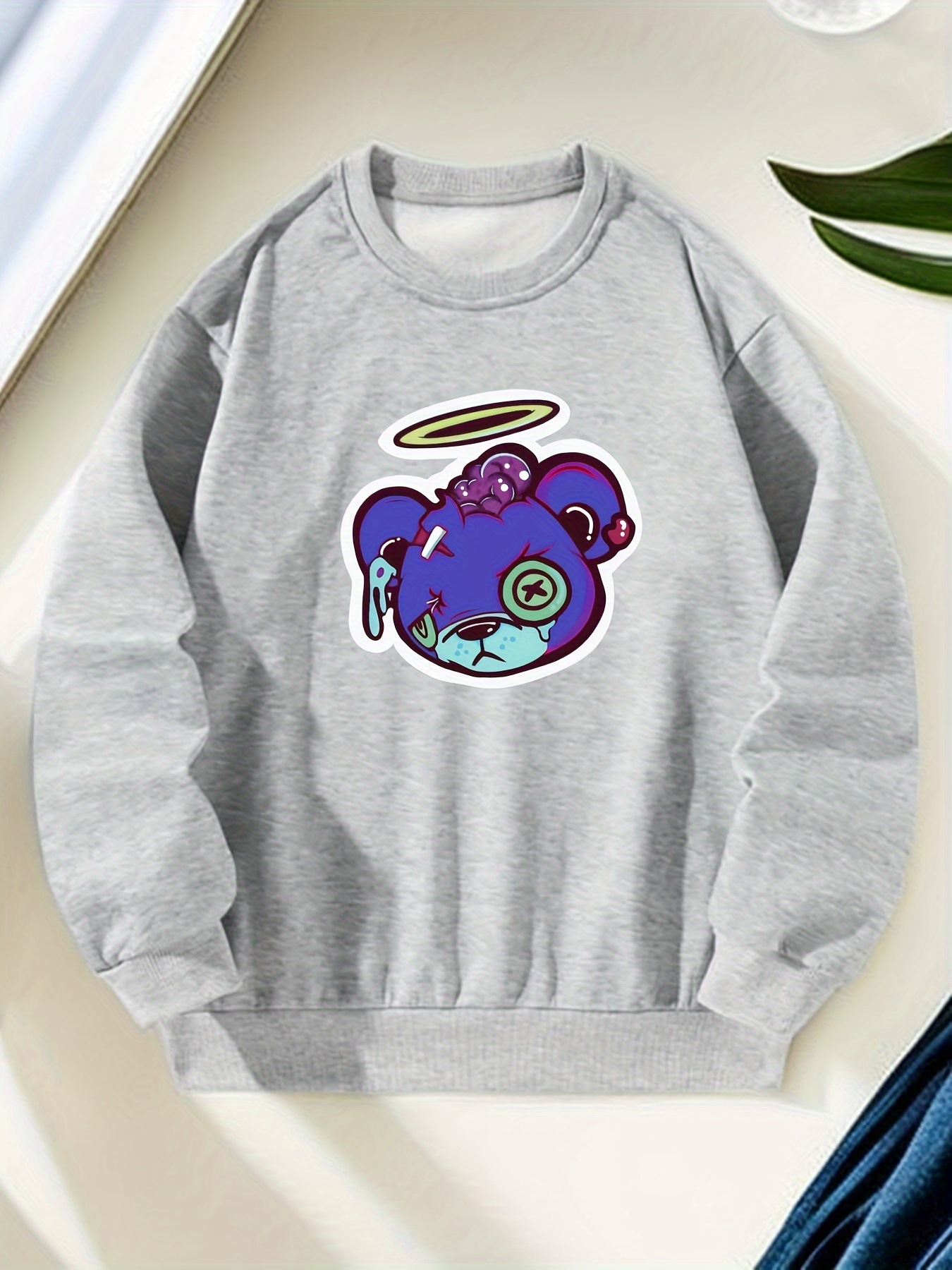 秋冬新款时尚小熊图案休闲长袖套头衫圆领卫衣