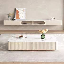 轻奢悬空壁挂式电视柜茶几组合网红悬浮小户型现代简约挂墙实木柜