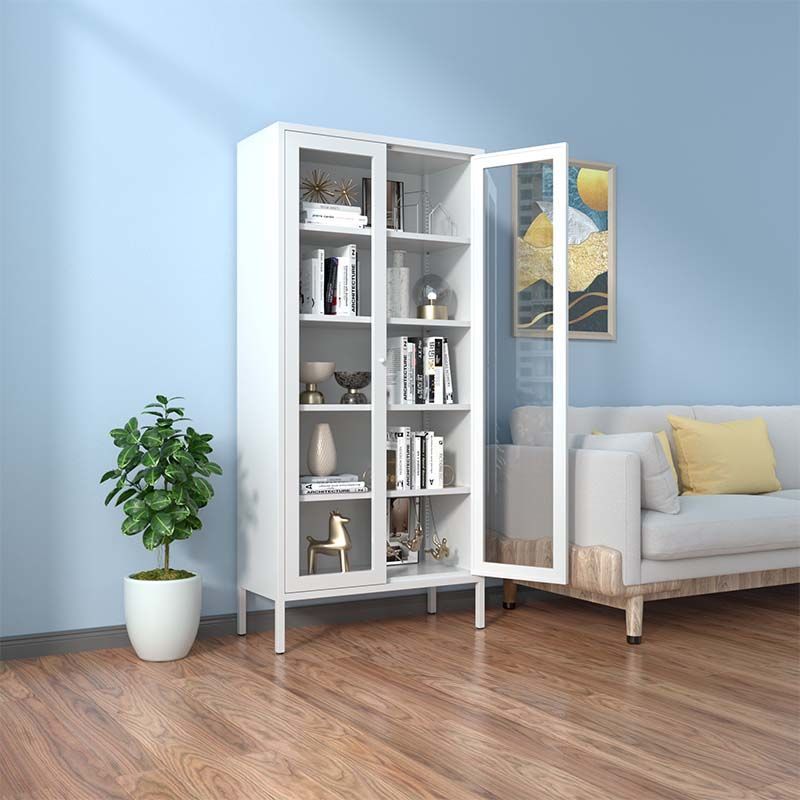 铁艺带玻璃门网红书柜手办展示柜儿童收纳柜靠墙钢制窄柜防尘书架