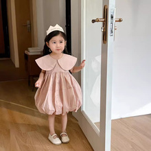 24年夏季新款女童中小童娃娃领连衣裙时尚洋气可爱韩版儿童棉裙子