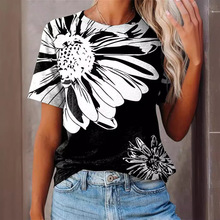 欧美女装夏季新款外贸 3D植物花卉数码印花圆领短袖女式T恤ME15