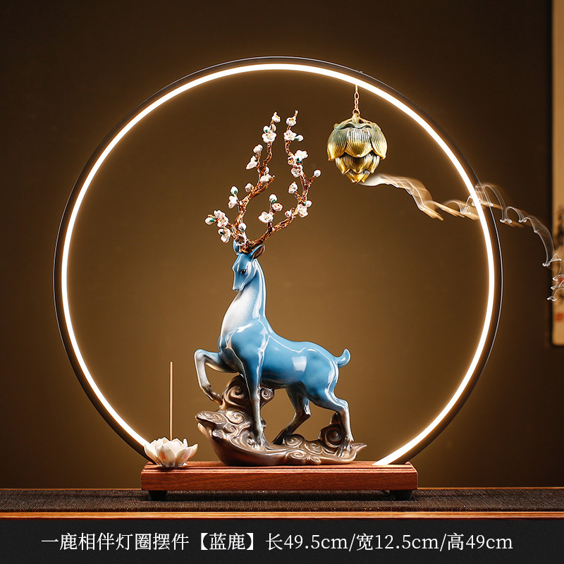 New Chinese Style Large Ceramic Fortune Deer Decoration Sika Deer Living Room Wine Cabinet Entrance Office Desk Surface Panel High-End Decoration