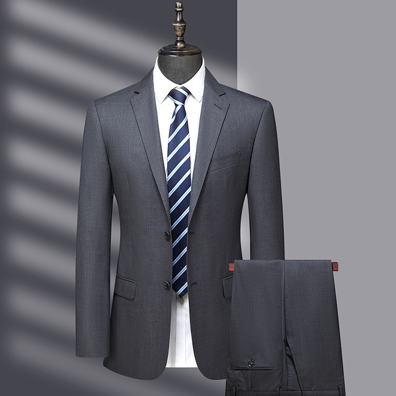 中青年高档精纺羊毛西男服套装2024春秋季新款纯色西装领潮流代发
