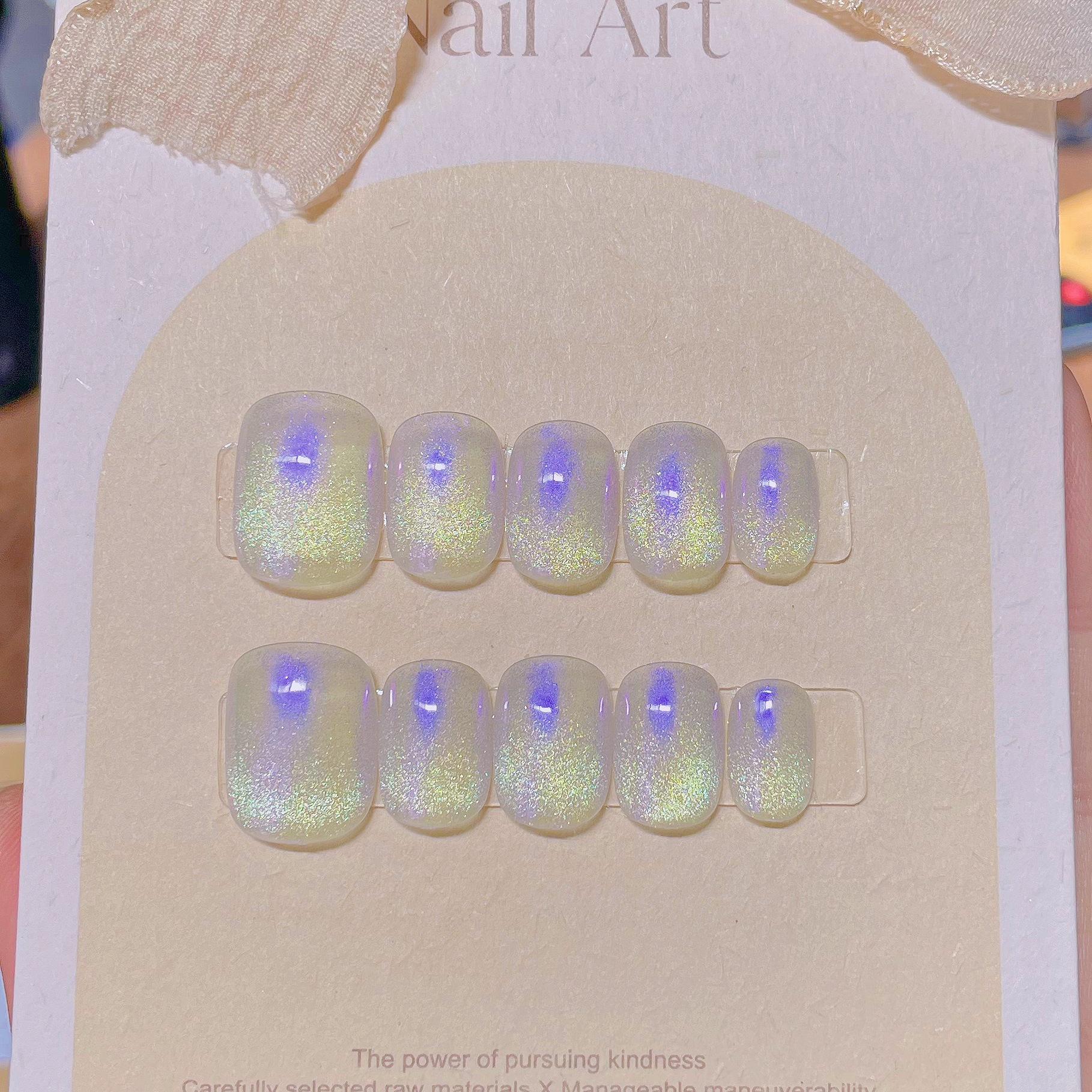 SP01-42 10 Pieces Phototherapy Hand-Worn Armor Hand-Made Crystal Cat's Eye Rhinestone Finished Product Nail Tips Wholesale