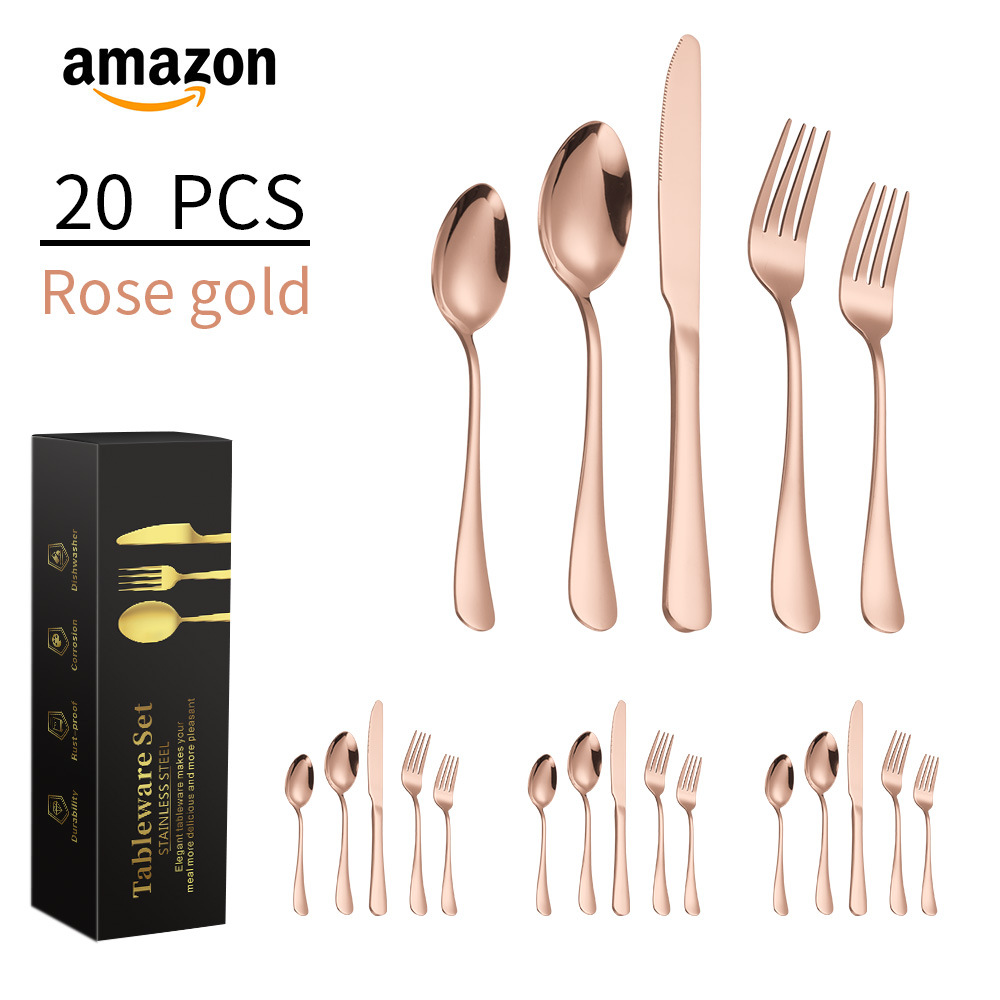 Amazon Hot 24/40/60 Pieces Set Stainless Steel Tableware Knife, Fork and Spoon 4/12 People Western Food/Steak Knives and Forks