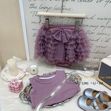 女童夏季套装女宝宝紫色背心上衣可爱蛋糕裙tutu裙洋气女宝L55185