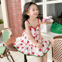 女童甜美可爱红色立体草莓吊带裙凉快夏装薄款连衣裙海边沙滩裙子