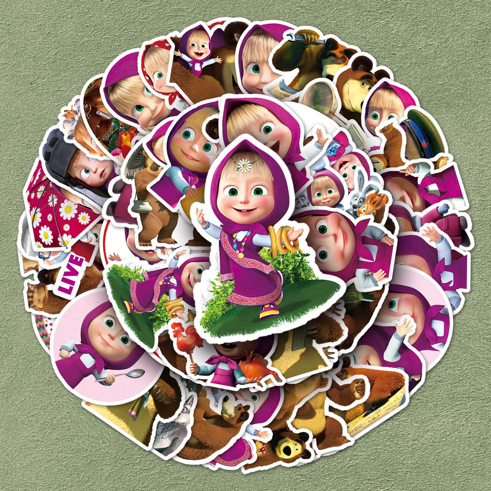 跨境50张玛莎与熊卡通贴纸可爱动漫装饰手账手机壳笔记本防水贴画