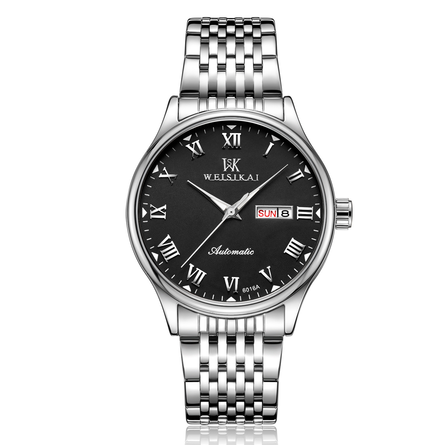 正品威斯凯手表高档商务韩版双日历机械表夜光防水自动新款男腕表