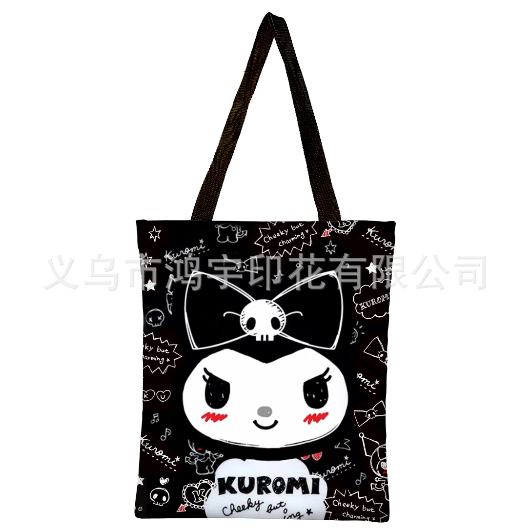 Sanrio Creative Black Personalized Canvas Bag Large Capacity Student Shoulder Bag Storage Cotton Handbag in Stock Wholesale