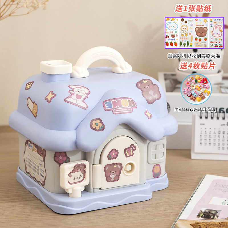 New Cartoon Piggy Bank Children's Small House Cute Internet Celebrity Piggy Bank with Lock Money Box Creative Toy Small Ornaments