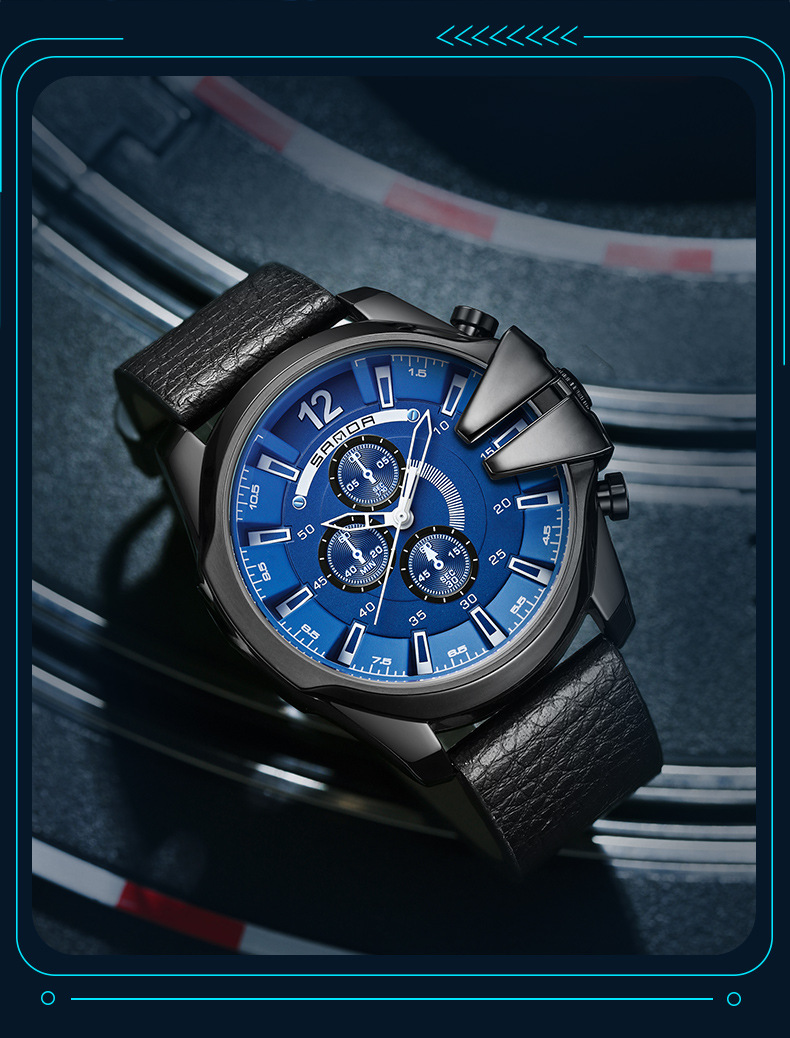 三达新品5011男款石英表大表盘仿六针创意休闲炫酷腕表一件批发