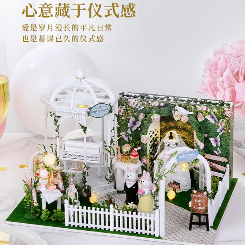 Cute Room DIY Cottage "Expected Meeting" Wedding March Layout Simulation 1:24 Scene Warm Gift