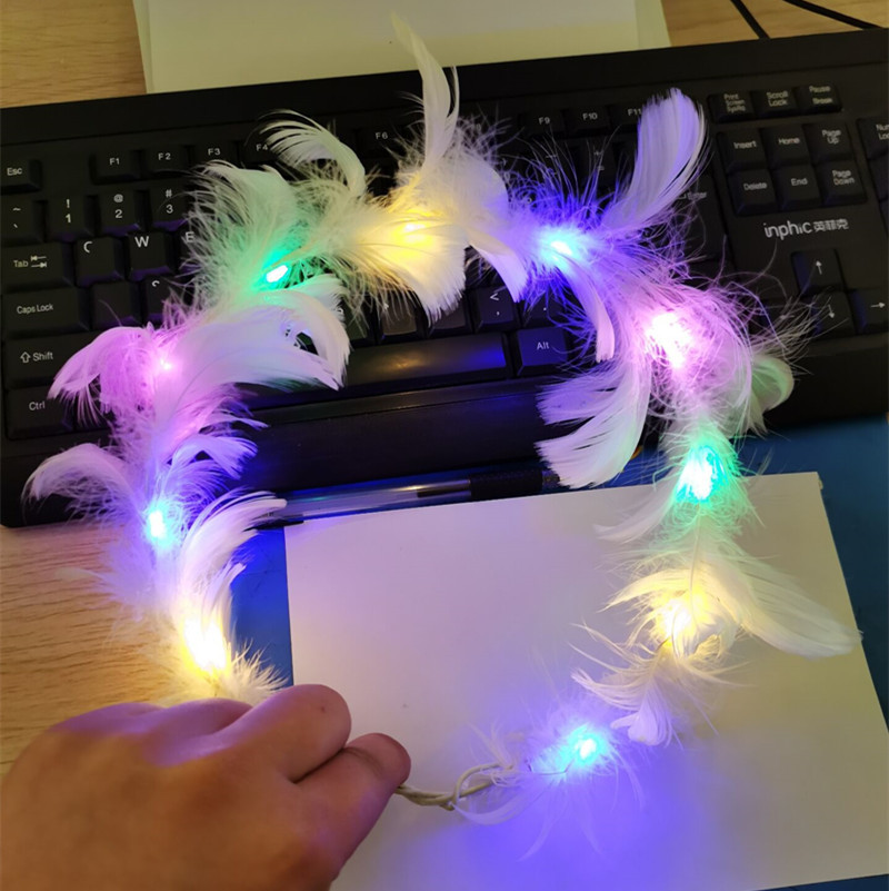 Cross-Border Hot Sale Angel Wings Feather Glowing Headband Ball Headdress Goose Feather Antlers Led Headband Toys Wholesale