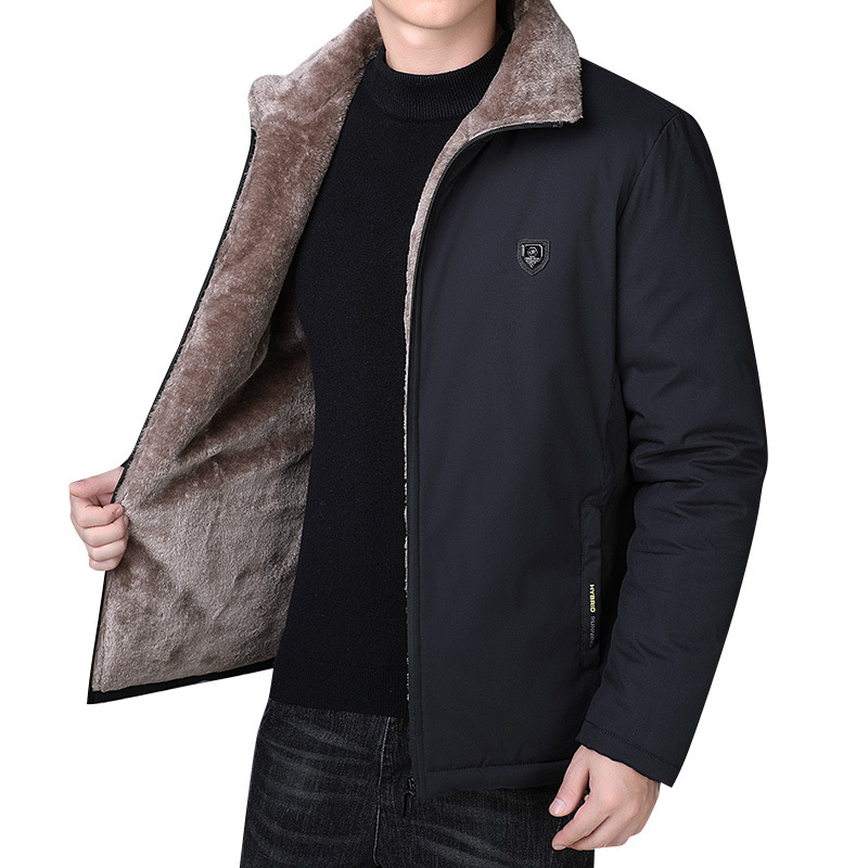 Middle-Aged and Elderly Men's Cotton-Padded Coat Autumn and Winter Cotton-Padded Jacket Trendy Dad Wear Fleece Lined Padded Warm Keeping Fur Collar Cotton Clothes Coat Men