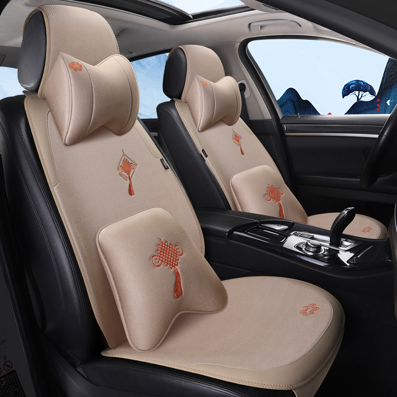 适用于2021款大众朗逸汽车座垫四季通用新宝来速腾亚麻布夏坐垫套