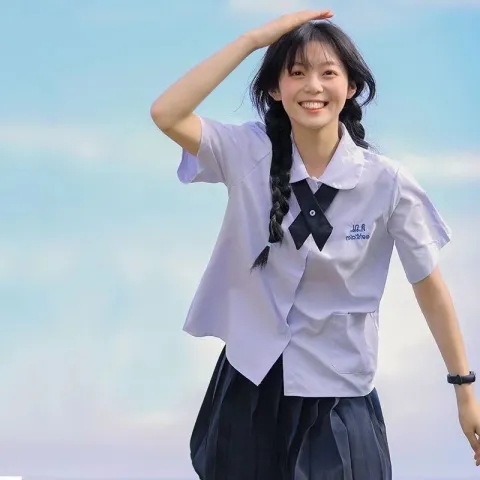 东南亚shopee (绣花配领带)jk制服女学院风衬衫泰国泰式校服娜